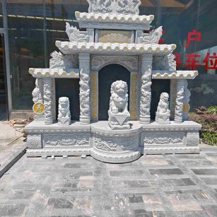 青岛芝麻白中国黑石材套墓 花岗岩墓碑